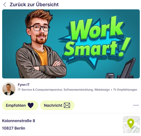 Nebenan.de Gewerbeprofil Fynn IT mit 74 Empfehlungen.