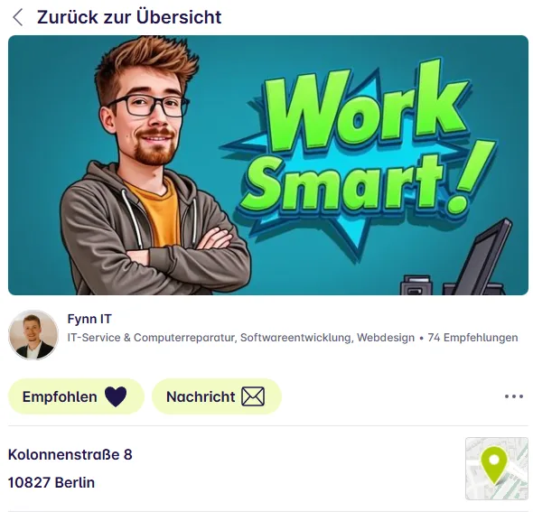 Nebenan.de Gewerbeprofil Fynn IT mit 74 Empfehlungen.