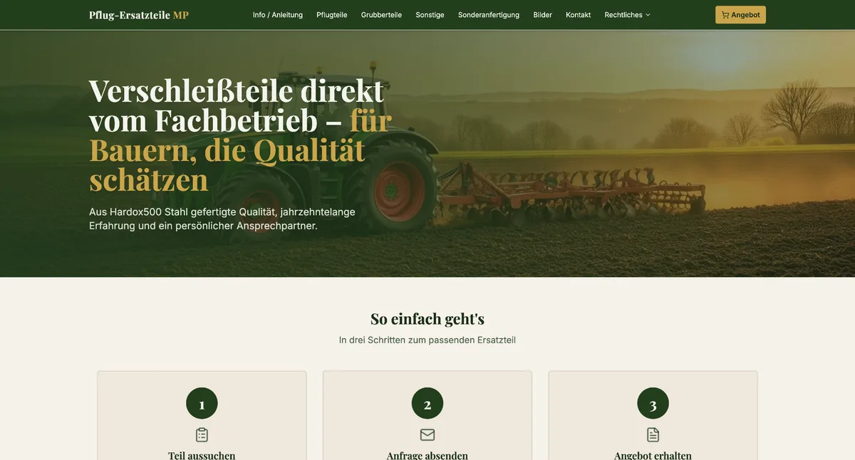 Vorschau der Website Pflug Ersatzteile MP