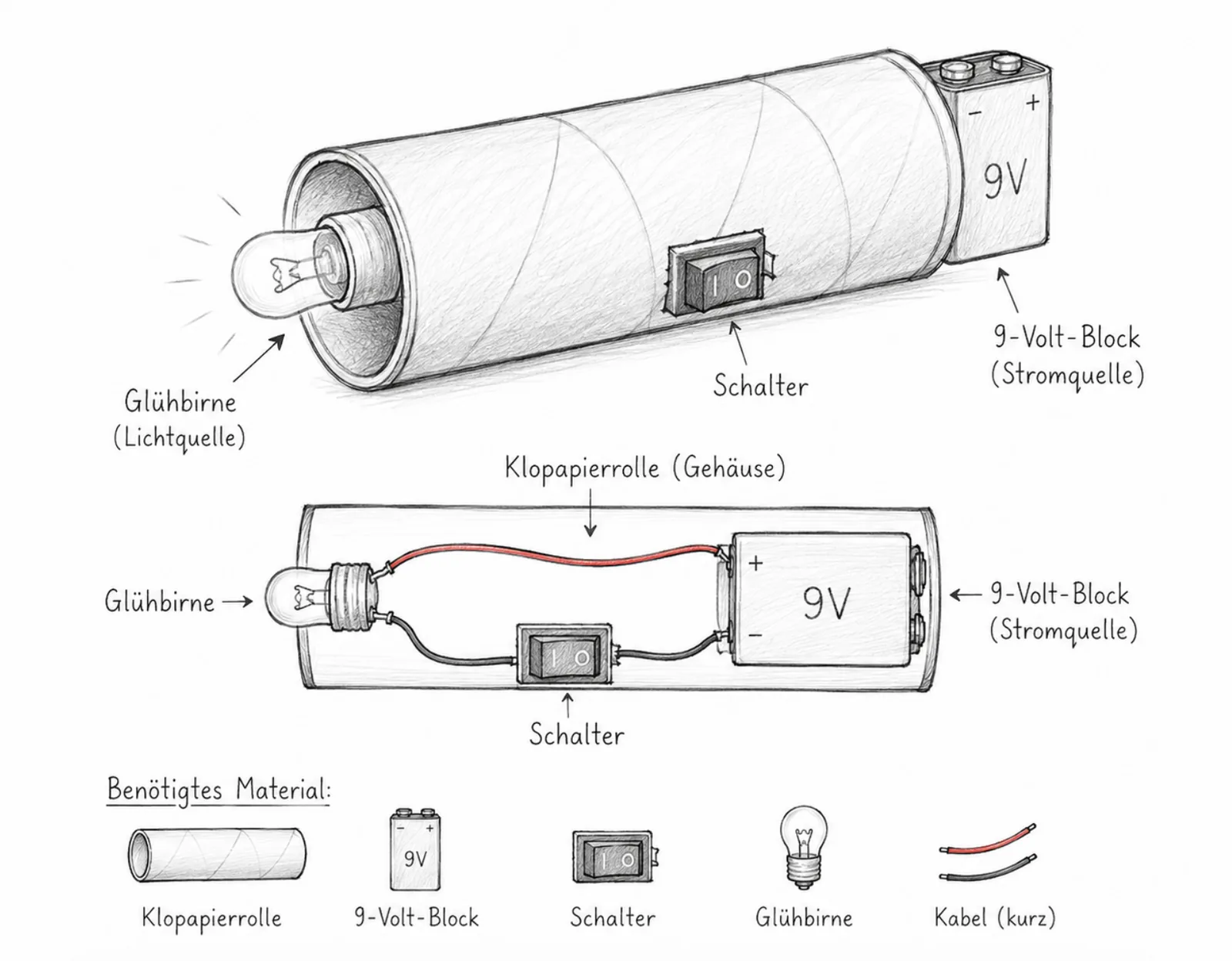Bauanleitung der ersten Taschenlampe.