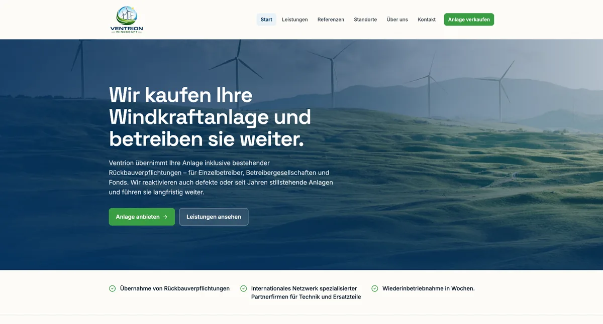 Vorschau der Website Ventrion Windkraft