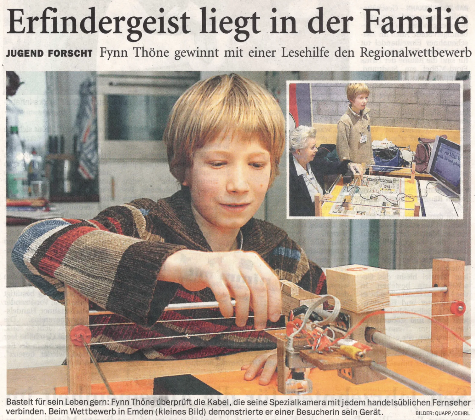 Zeitungsausschnitt: Erfindergeist liegt in der Familie.