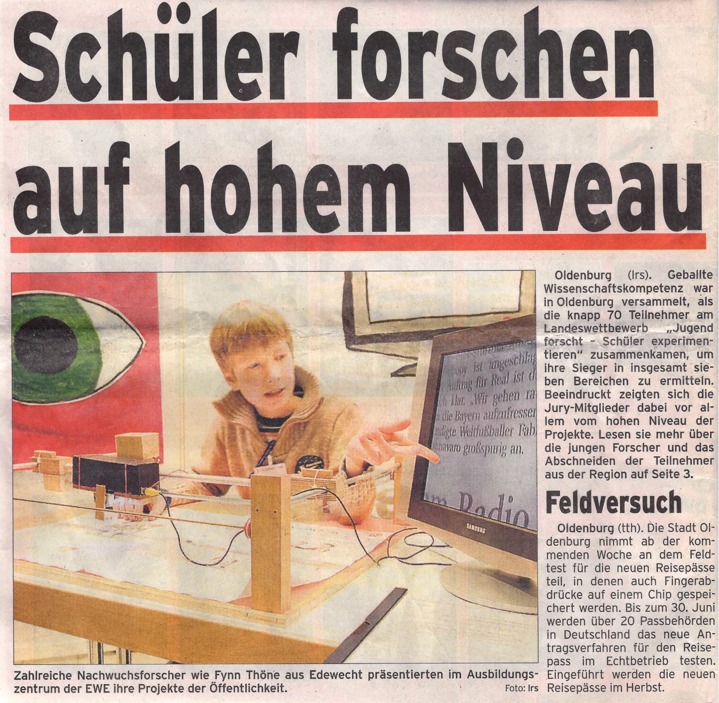 Zeitungsausschnitt: Schüler forschen auf hohem Niveau.