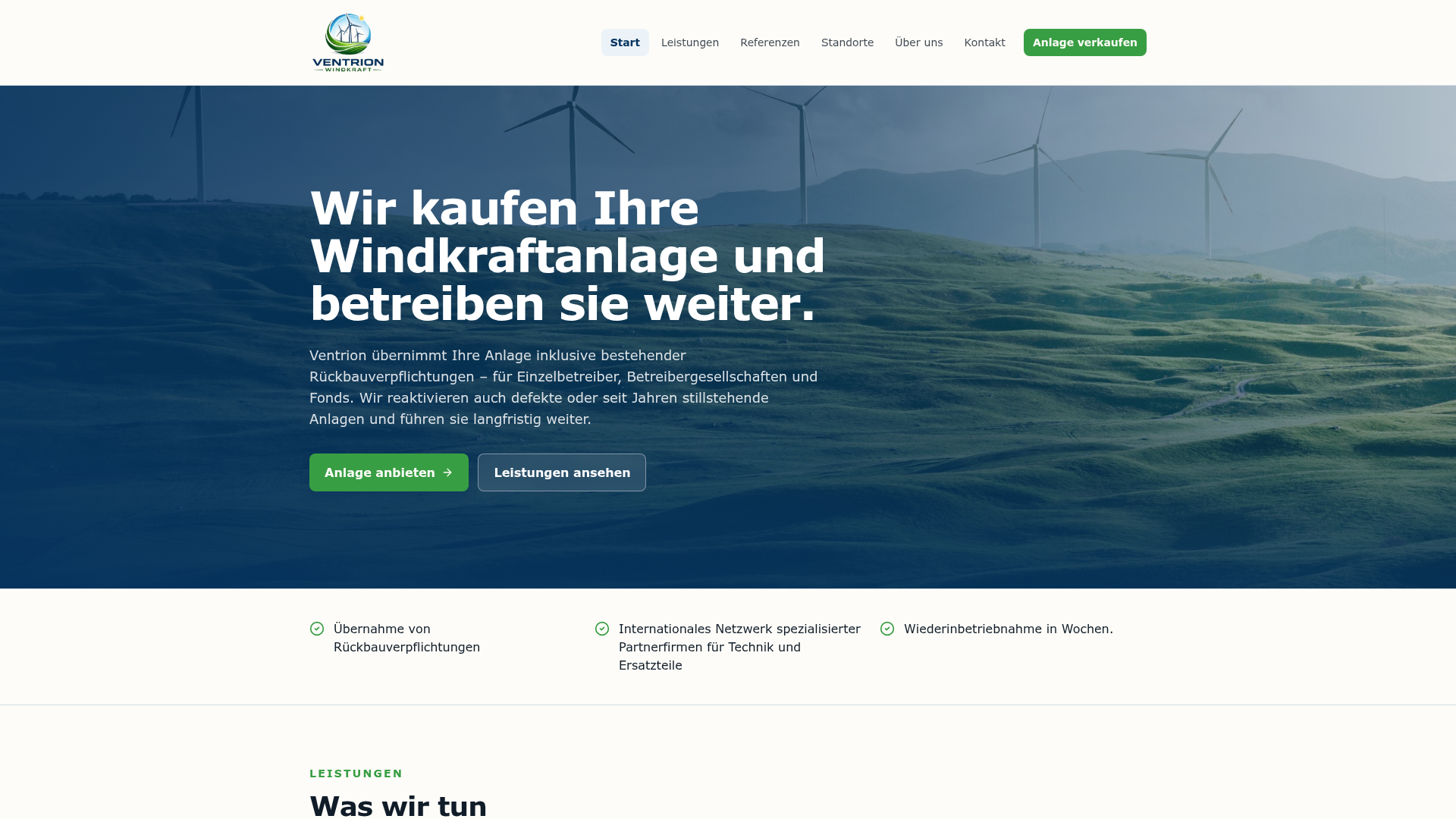 Ventrion Windkraft, Anlagen-Ankauf & Weiterbetrieb